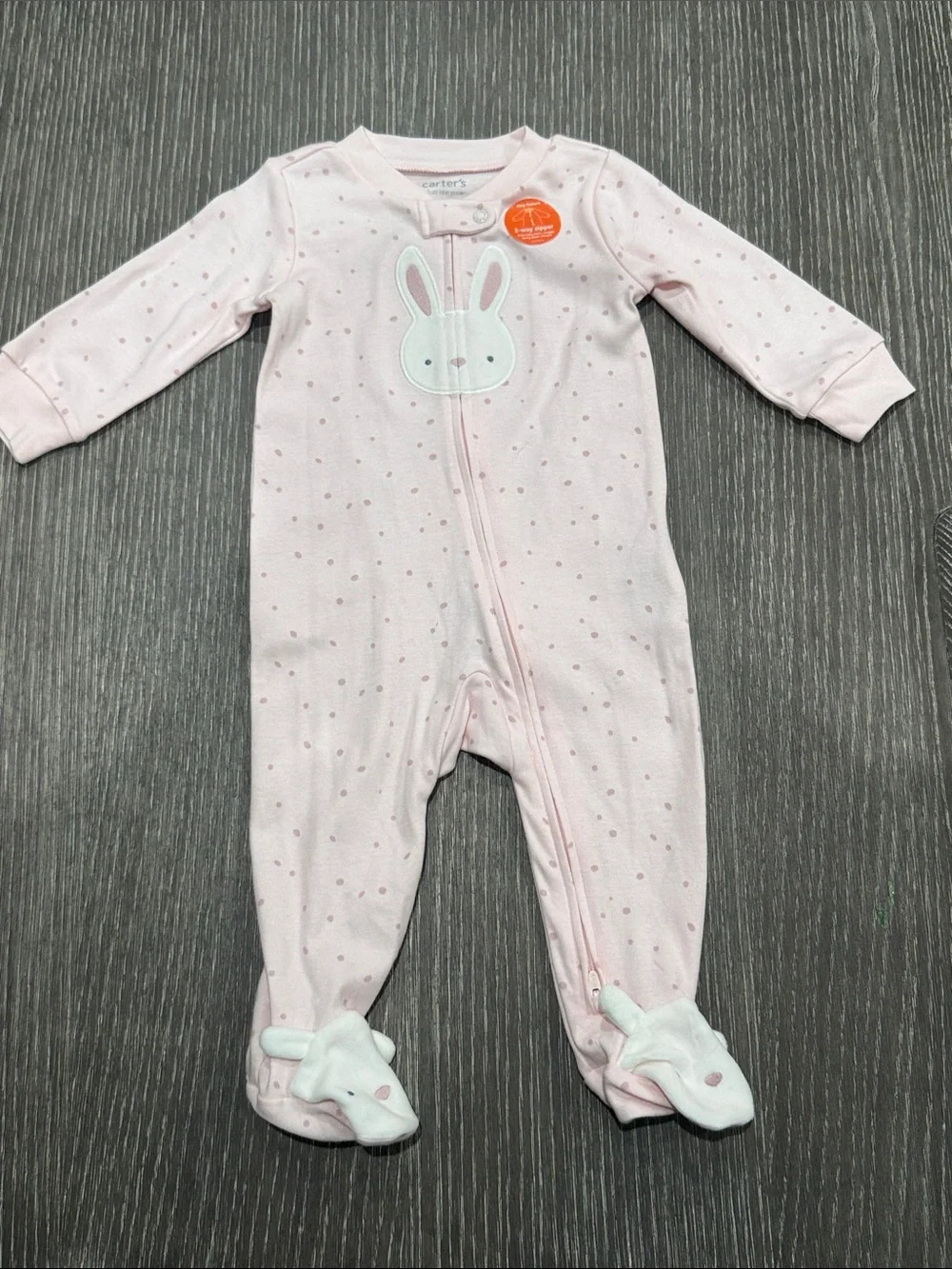 NWT Size 9 month Carter's Pink Bunny Zip Footie